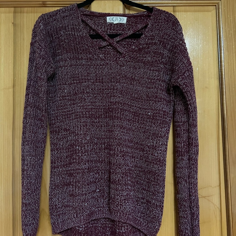 Pink Rose Burgundy V-Neck Sweater
